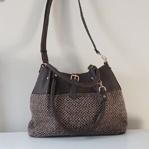 Black Rivet Dark Brown Tweed Shoulder Bag